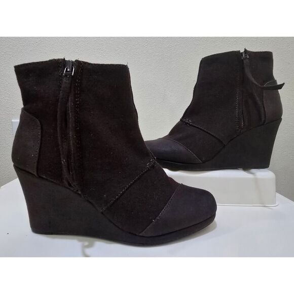 TOMS Desert Wedge High Dark Brown Wool Coated Canvas Casual Winter Womens Size 7 - Picture 1 of 7